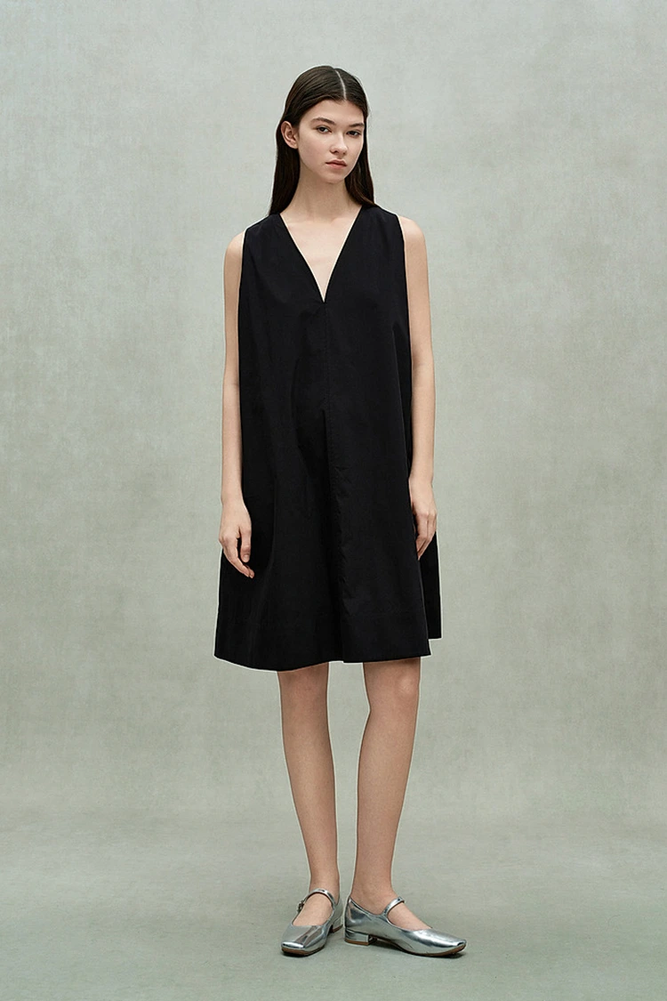 レディース コットン カジュアル プランジ V ネック ドレス