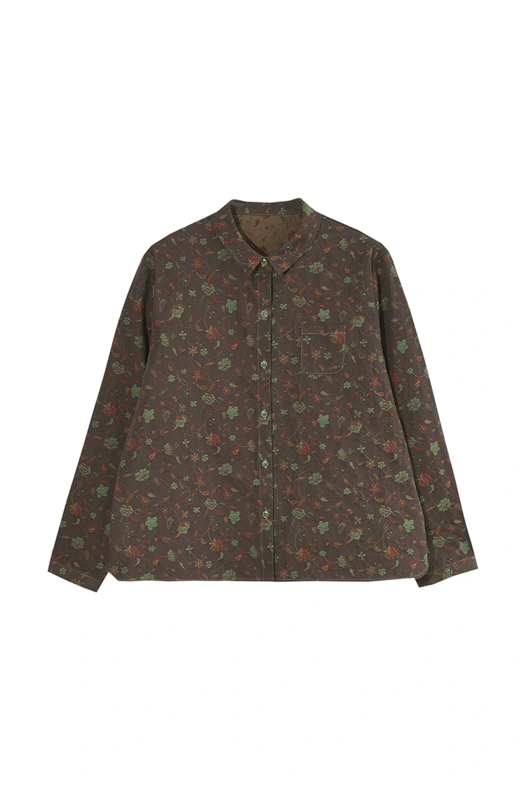 レディースフローラルプリントカジュアルブラウス