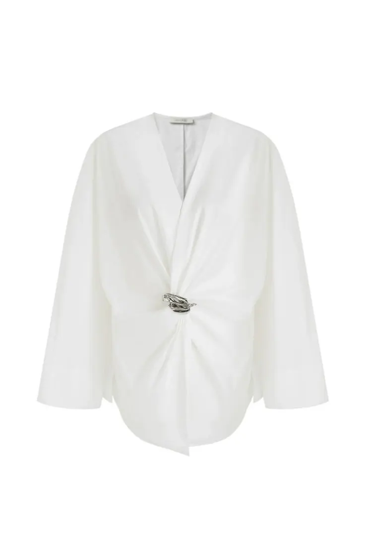 レディース メタル バックル パーティー ブラウス